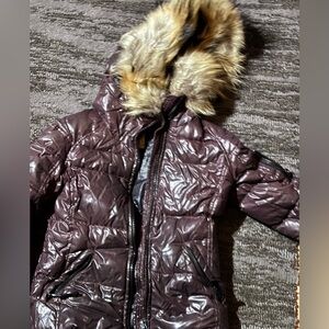 Deep maroon Puffer Jacket with Fur Hood